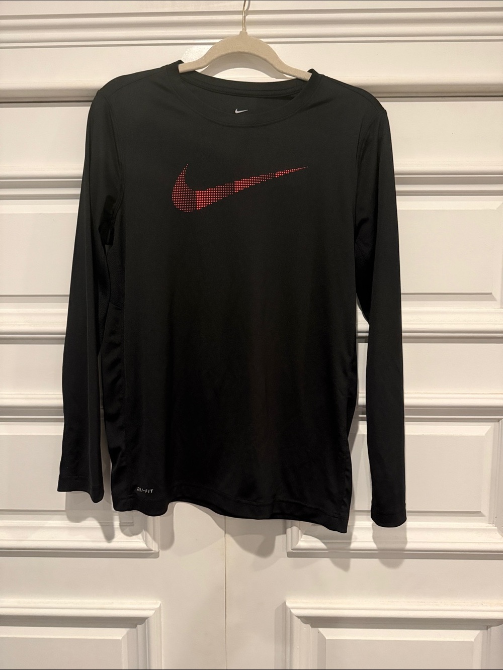 Nike Black Long Sleeve Performance Tee with Red Swoosh